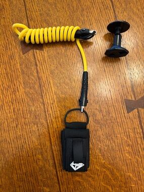 Scott Burke bodyboard boogie board 4 ft coiled leash line with plug yellow black